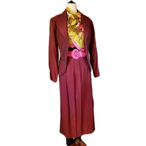 VINTAGE BURGUNDY WINE PEPLUM JACKET AND MIDI SKIRT SET SIZE 7/8 SMALL